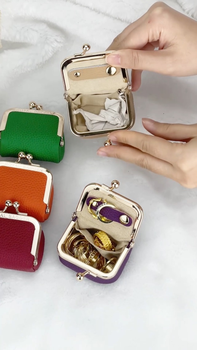 Royal Bagger Genuine Cow Leather Mini Jewelry Box Women's Coin